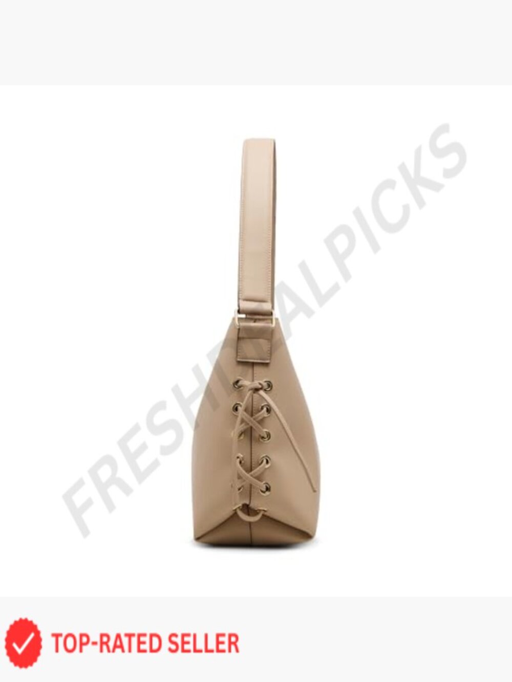 Spacious Hobo Bag with Whipstitch Detailing Shoulder Strap Oval Shape Medium - Picture 4 of 5
